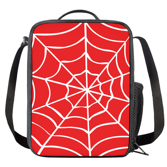 Red And White Spider Web Pattern Print Crossbody Lunch Bag