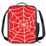 Red And White Spider Web Pattern Print Crossbody Lunch Bag