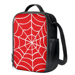 Red And White Spider Web Pattern Print Crossbody Lunch Bag