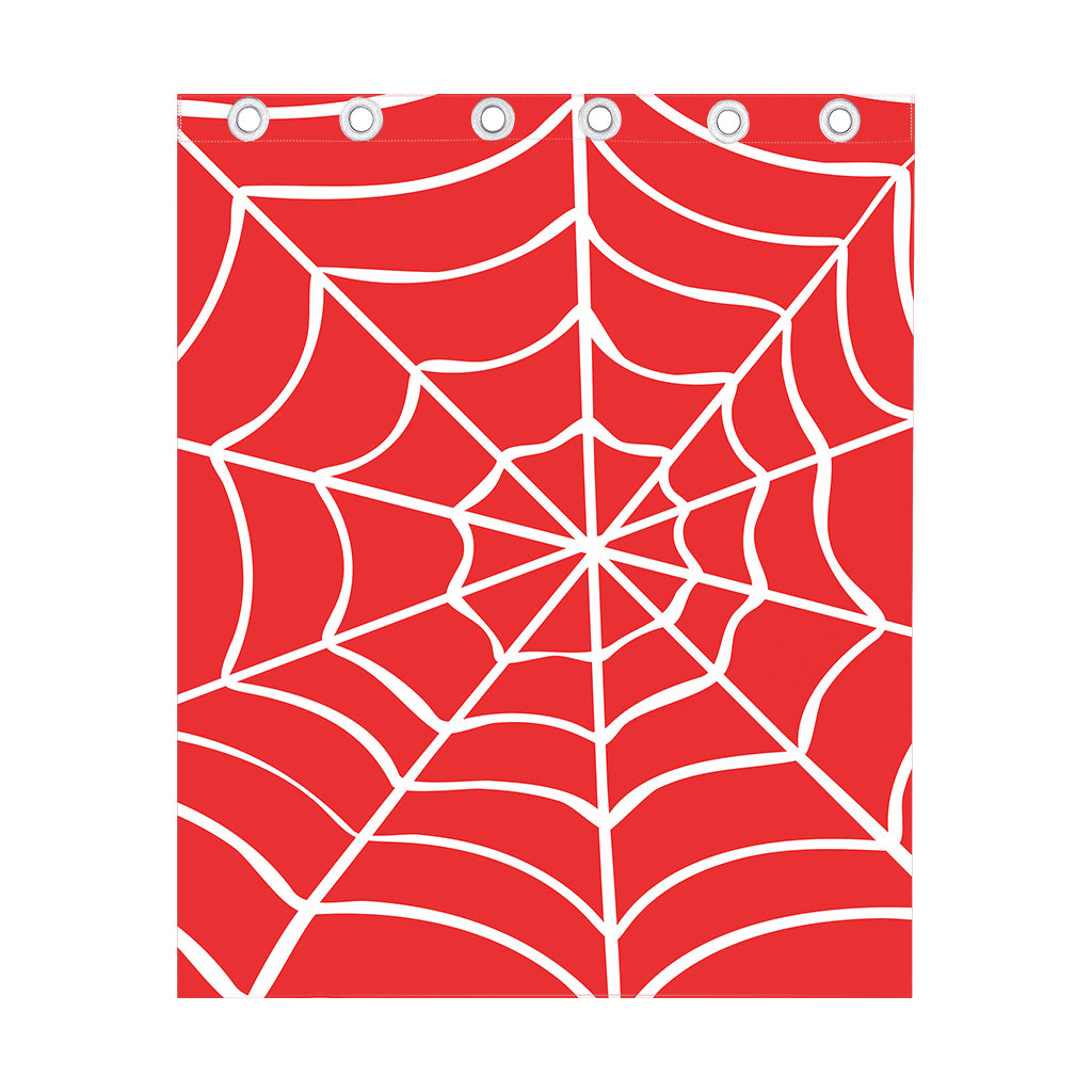 Red And White Spider Web Pattern Print Curtain