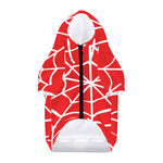Red And White Spider Web Pattern Print Dog Zip Up Hoodie