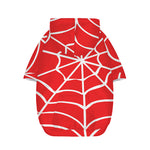 Red And White Spider Web Pattern Print Dog Zip Up Hoodie