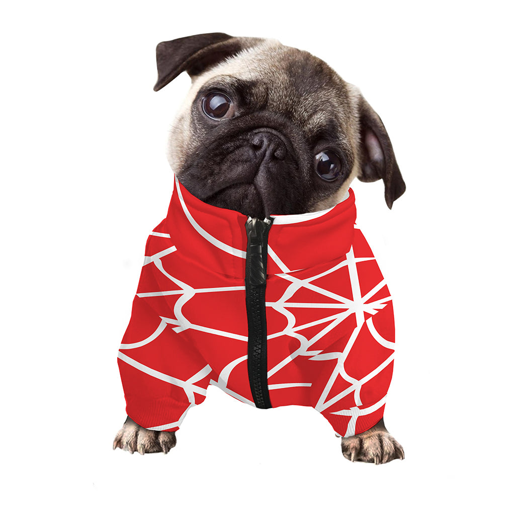 Red And White Spider Web Pattern Print Dog Zip Up Jacket
