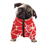 Red And White Spider Web Pattern Print Dog Zip Up Jacket