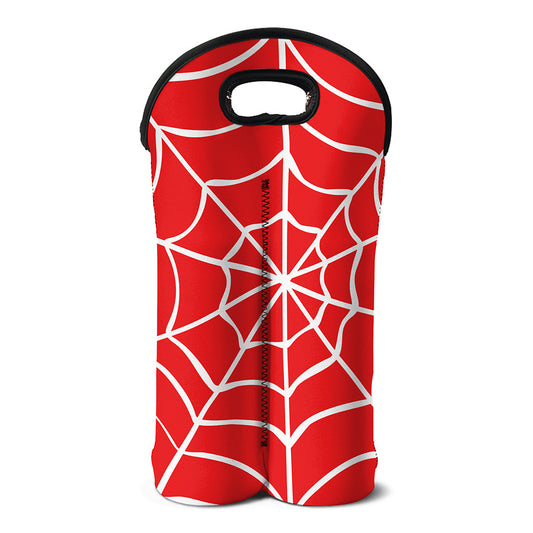 Red And White Spider Web Pattern Print Double Neoprene Wine Tote