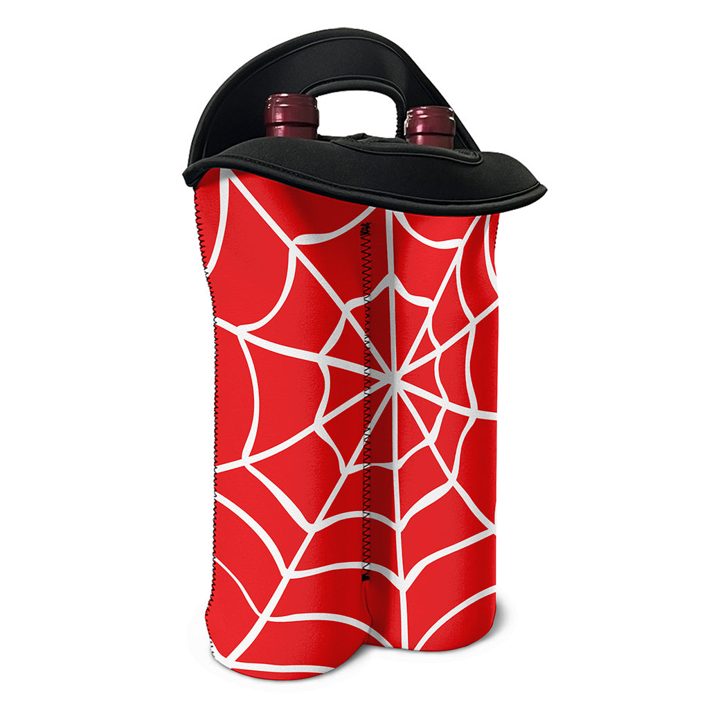 Red And White Spider Web Pattern Print Double Neoprene Wine Tote