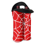 Red And White Spider Web Pattern Print Double Neoprene Wine Tote