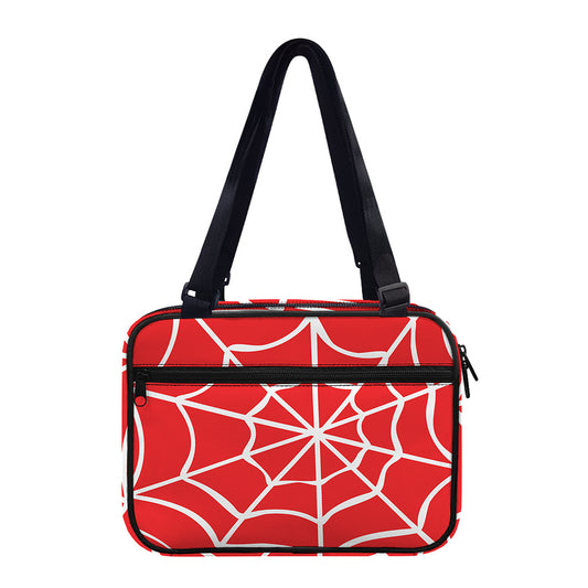 Red And White Spider Web Pattern Print Double Strap Bible Bag