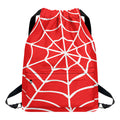 Red And White Spider Web Pattern Print Drawstring Backpack