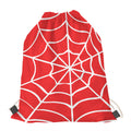 Red And White Spider Web Pattern Print Drawstring Bag