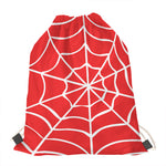 Red And White Spider Web Pattern Print Drawstring Bag