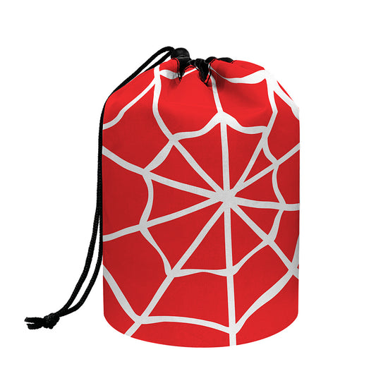 Red And White Spider Web Pattern Print Drawstring Makeup Bag