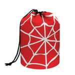 Red And White Spider Web Pattern Print Drawstring Makeup Bag