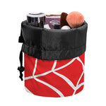 Red And White Spider Web Pattern Print Drawstring Makeup Bag