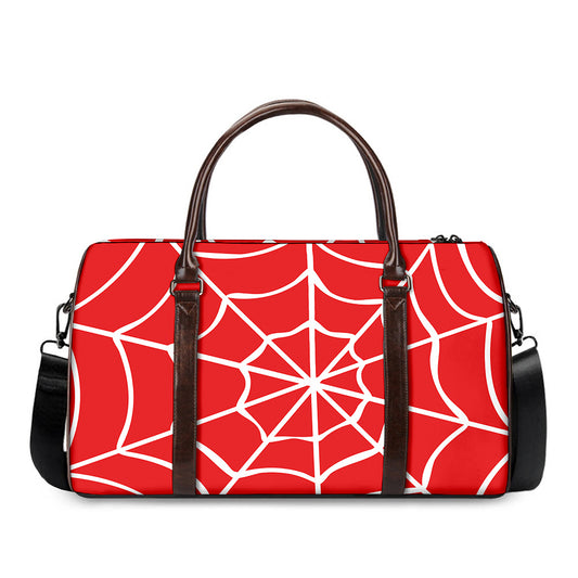 Red And White Spider Web Pattern Print Duffle Bag