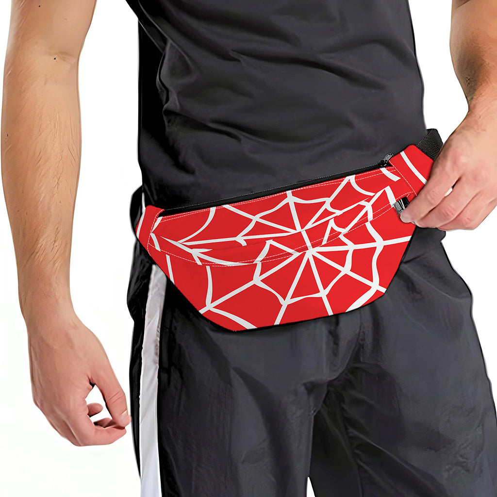 Red And White Spider Web Pattern Print Fanny Pack