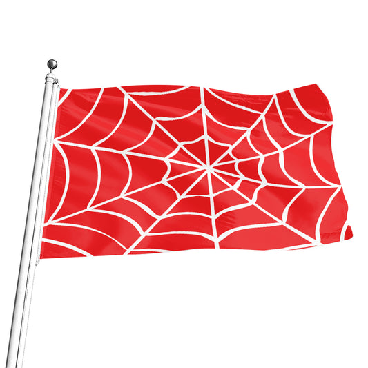 Red And White Spider Web Pattern Print Flag