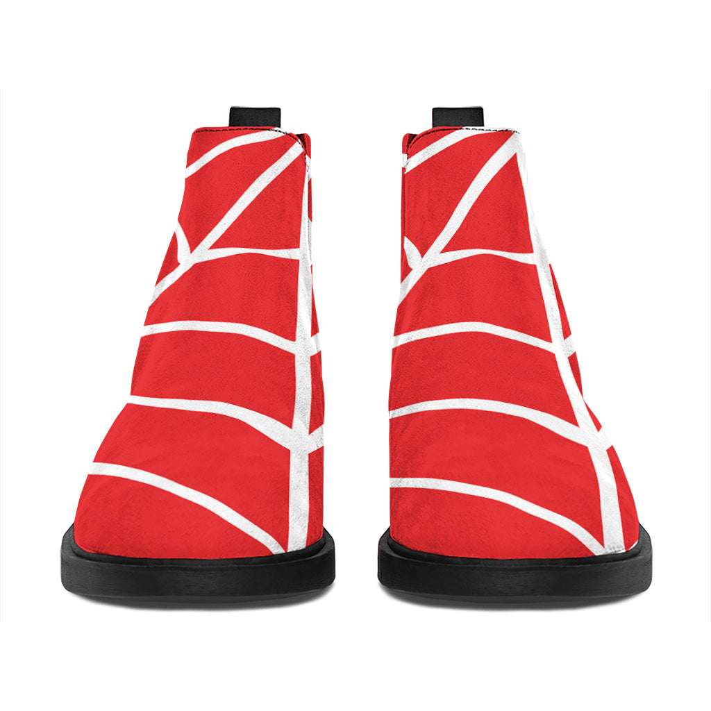 Red And White Spider Web Pattern Print Flat Ankle Boots