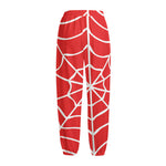 Red And White Spider Web Pattern Print Fleece Lined Knit Pants