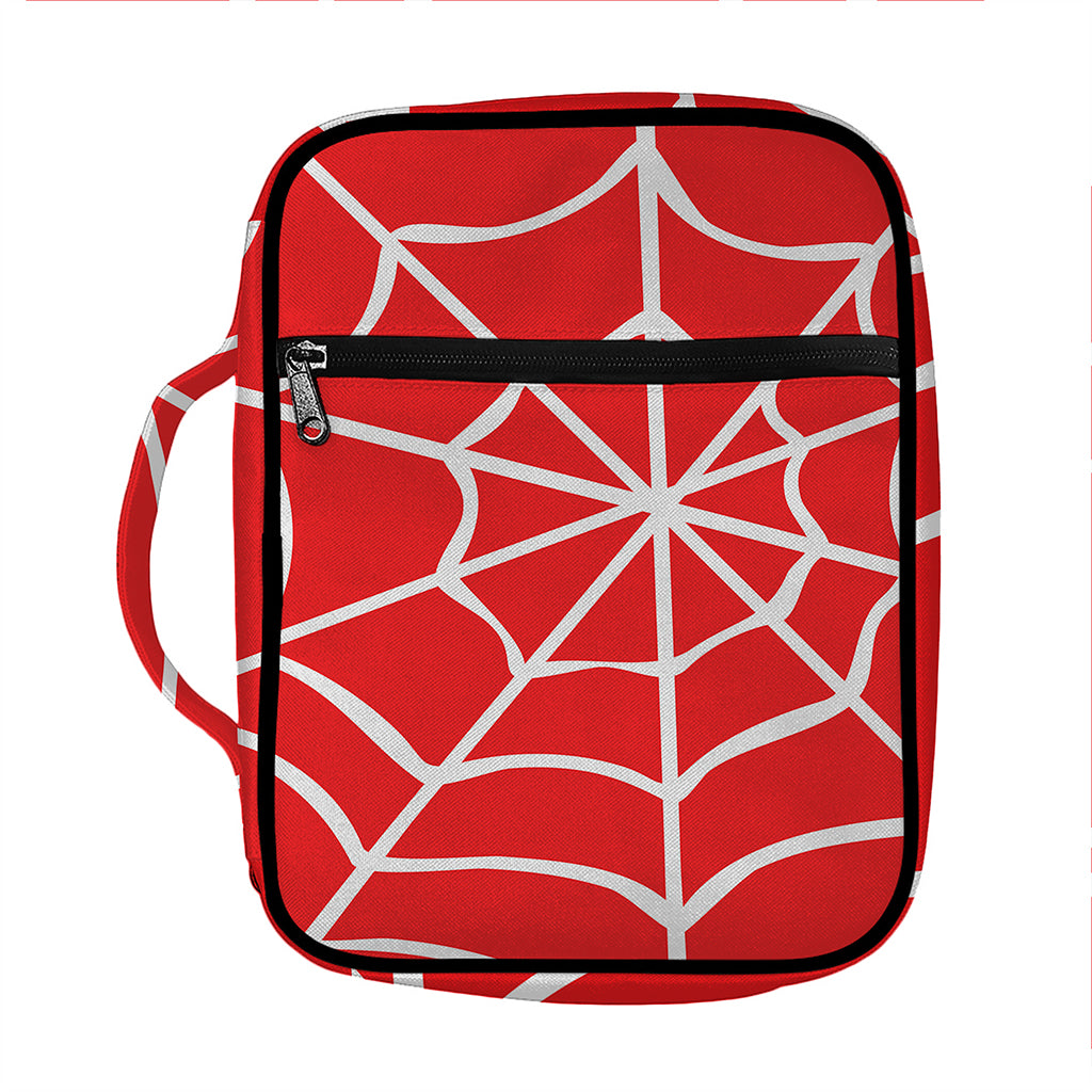 Red And White Spider Web Pattern Print Front Pocket Bible Bag