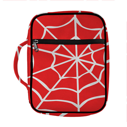 Red And White Spider Web Pattern Print Front Pocket Bible Bag
