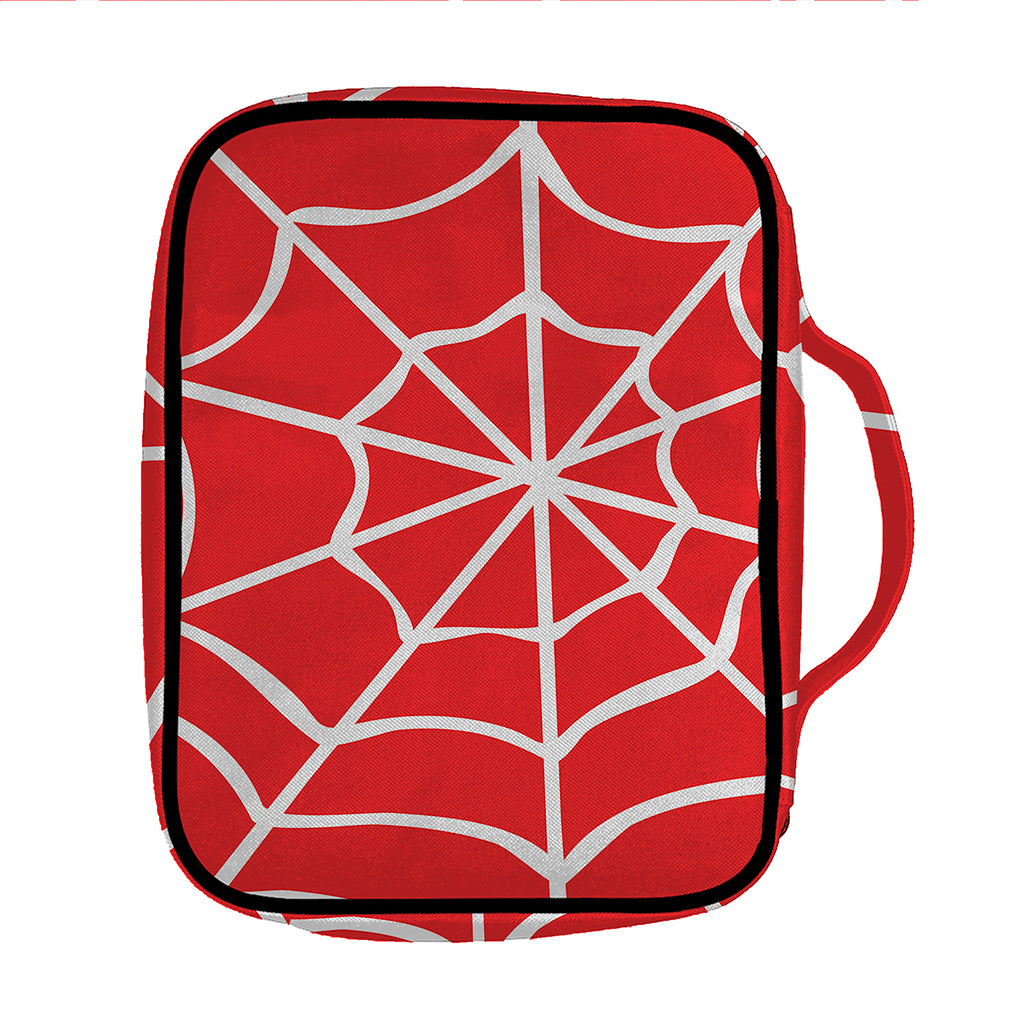 Red And White Spider Web Pattern Print Front Pocket Bible Bag