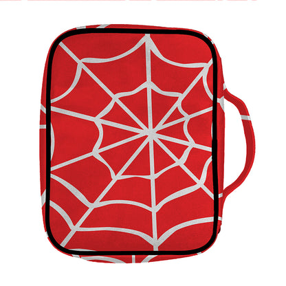 Red And White Spider Web Pattern Print Front Pocket Bible Bag