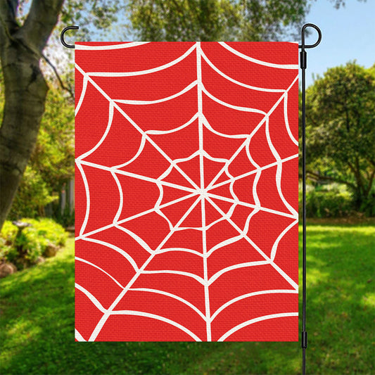 Red And White Spider Web Pattern Print Garden Flag