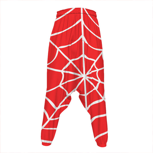 Red And White Spider Web Pattern Print Hammer Pants