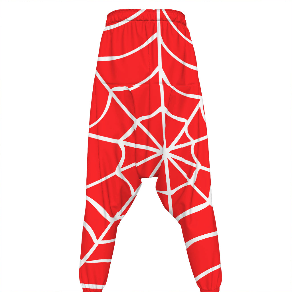 Red And White Spider Web Pattern Print Hammer Pants