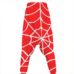 Red And White Spider Web Pattern Print Hammer Pants