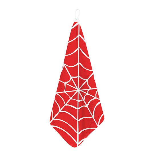 Red And White Spider Web Pattern Print Hand Towel