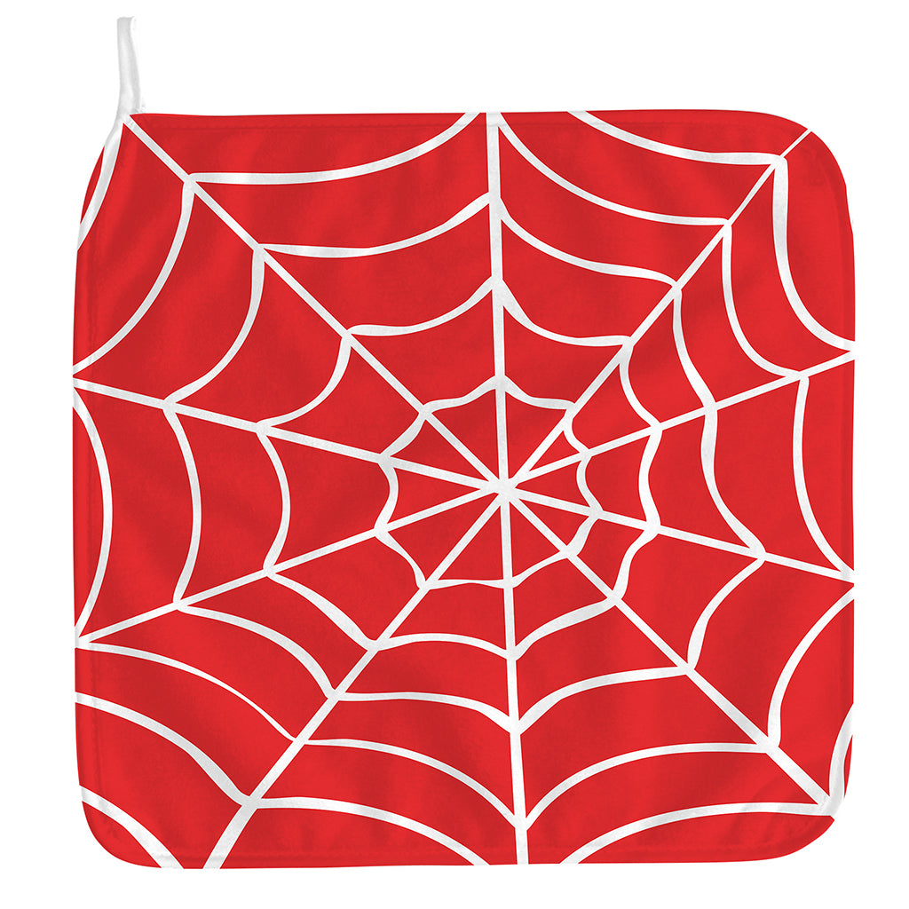 Red And White Spider Web Pattern Print Hand Towel