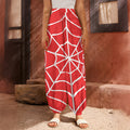 Red And White Spider Web Pattern Print Harem Pants