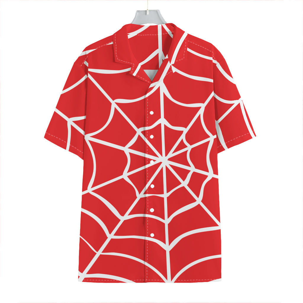 Red And White Spider Web Pattern Print Hawaiian Shirt