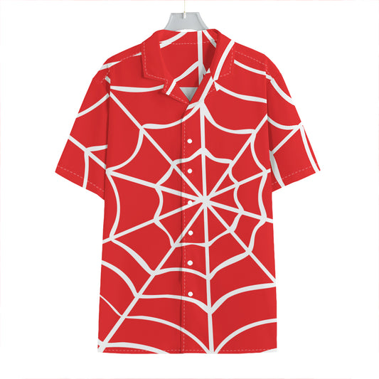 Red And White Spider Web Pattern Print Hawaiian Shirt