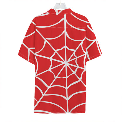 Red And White Spider Web Pattern Print Hawaiian Shirt