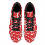 Red And White Spider Web Pattern Print High Top Leather Sneakers
