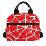 Red And White Spider Web Pattern Print Insulated Lunch Bag