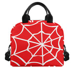Red And White Spider Web Pattern Print Insulated Lunch Bag