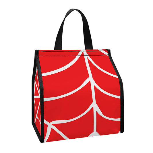 Red And White Spider Web Pattern Print Insulated Lunch Tote