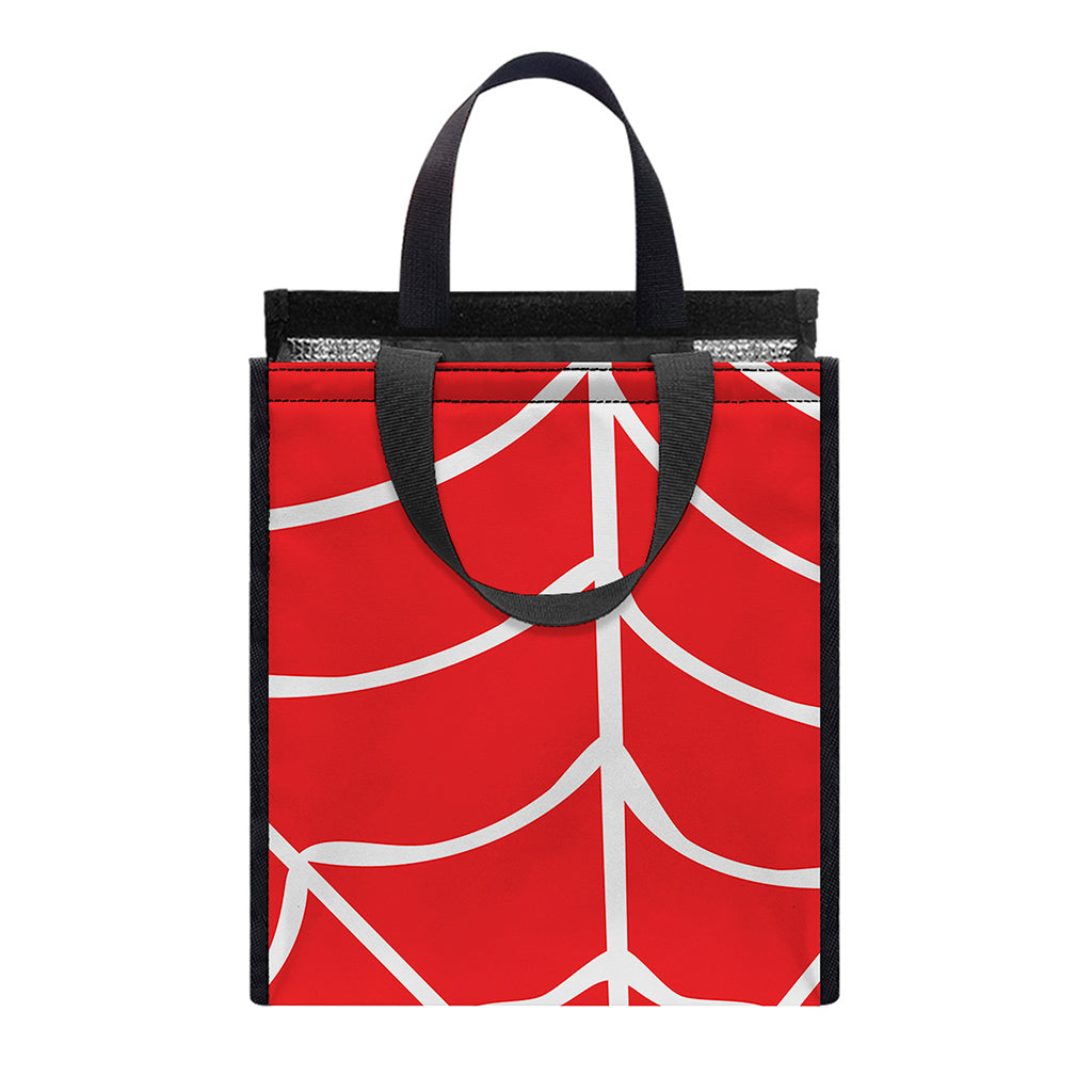 Red And White Spider Web Pattern Print Insulated Lunch Tote