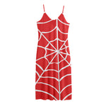Red And White Spider Web Pattern Print Jersey Midi Cami Dress