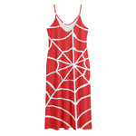 Red And White Spider Web Pattern Print Jersey Midi Cami Dress