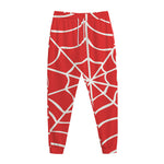 Red And White Spider Web Pattern Print Jogger Pants