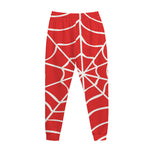 Red And White Spider Web Pattern Print Jogger Pants