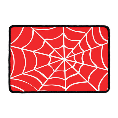 Red And White Spider Web Pattern Print Kitchen Mat