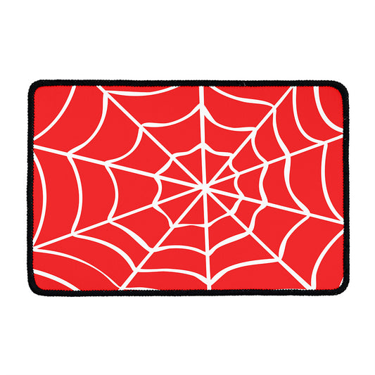 Red And White Spider Web Pattern Print Kitchen Mat