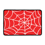 Red And White Spider Web Pattern Print Kitchen Mat