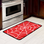 Red And White Spider Web Pattern Print Kitchen Mat